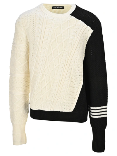 Shop Neil Barrett Diagonal Cable Knit Jumper In Canvas Black