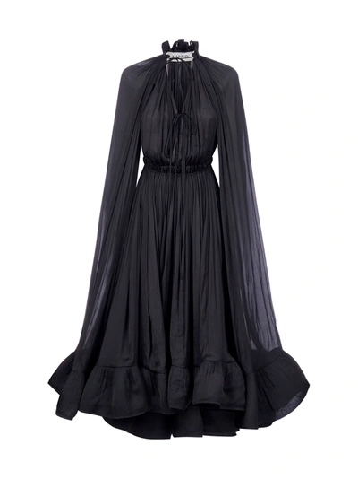 Shop Lanvin Ruffled Charmeuse Gown In Black