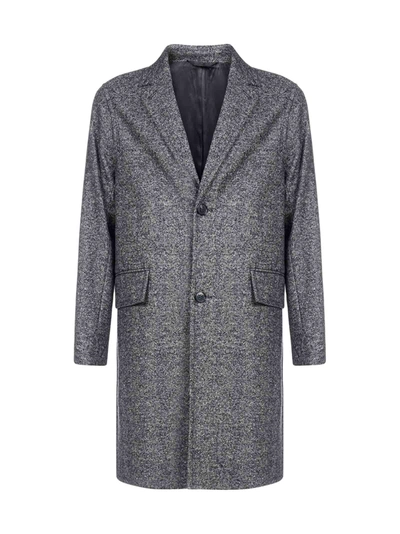 Shop Officine Generale Matt Herringbone Wool Blend Coat In Grey