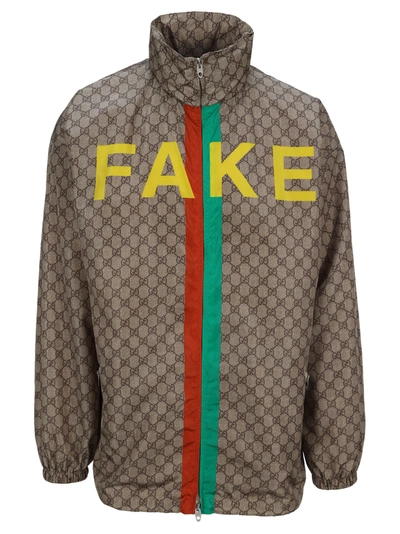 Shop Gucci Not Fake-print Gg Jacket In Beige Ebony