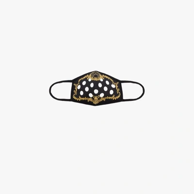 Shop Dolce & Gabbana Black Baroque Polka Dot Print Face Mask