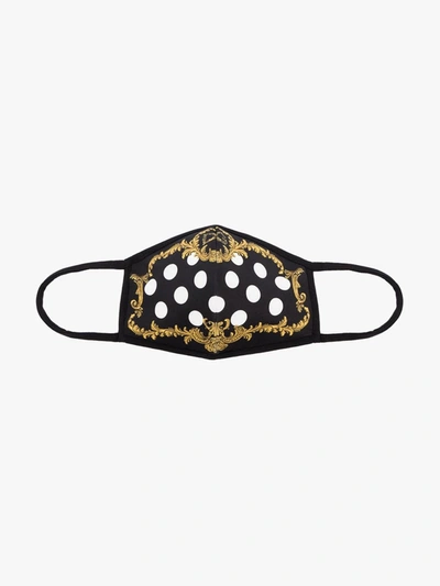 Shop Dolce & Gabbana Black Baroque Polka Dot Print Face Mask