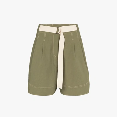 Shop Lee Mathews Birder High Waist Belted Shorts In Green