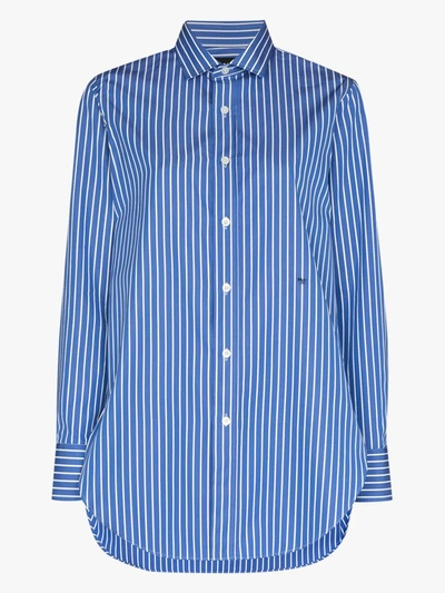 Shop Hommegirls Striped Cotton Shirt In Blue