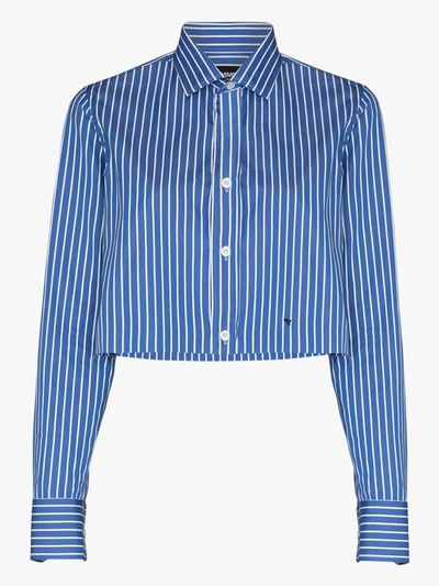 Shop Hommegirls Striped Cropped Cotton Shirt In Blue