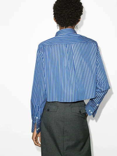 Shop Hommegirls Striped Cropped Cotton Shirt In Blue