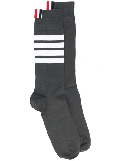 Shop Thom Browne 4-bar Mid-calf Socks In 025 Dark Grey