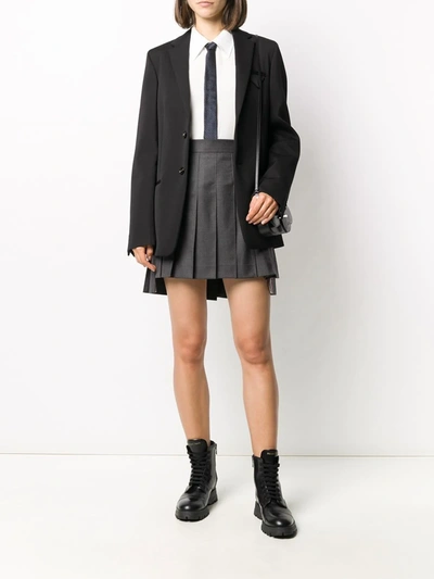Thom Browne Wool Miniskirt With Pleated Design And Side Stripe Detail In Grey
