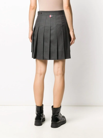 Thom Browne Wool Miniskirt With Pleated Design And Side Stripe Detail In Grey