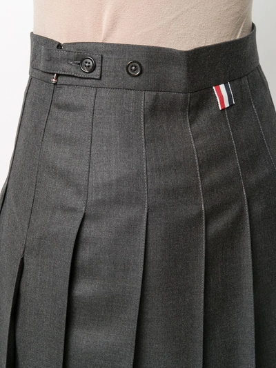 Thom Browne Wool Miniskirt With Pleated Design And Side Stripe Detail In Grey