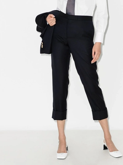 Shop Thom Browne Super 120s Cropped Wool Trousers In 415 Navy