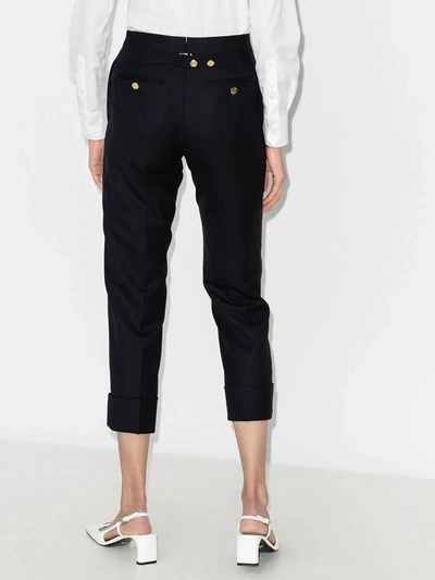 Shop Thom Browne Super 120s Cropped Wool Trousers In 415 Navy