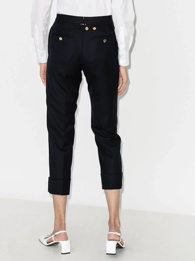 Thom Browne Super 120s Cropped Wool Trousers In 415 Navy