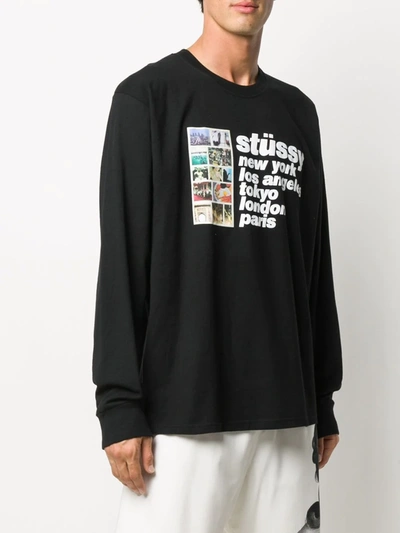 Shop Stussy Italic Collage Long-sleeved T-shirt In Black