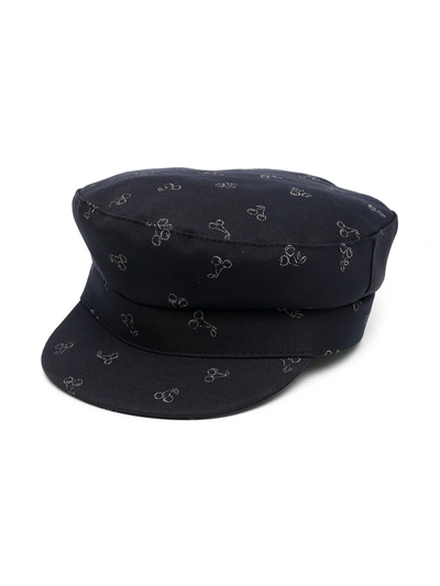 Shop Bonpoint Cherry-print Flat Cap In Blue