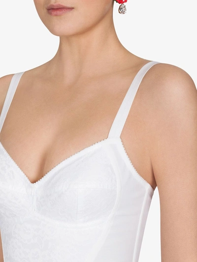 Dolce & Gabbana Shaper Corset Bodysuit In Lace And Jacquard In White