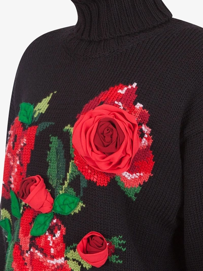 Shop Dolce & Gabbana 3d Rose-intarsia Roll-neck Jumper In Black