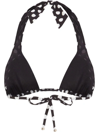 Shop Dolce & Gabbana Polka-dot Halterneck Bikini Top In Black