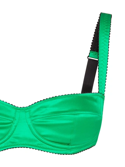 Shop Dolce & Gabbana Semi-padded Satin Balconette Bra With Lace In Green