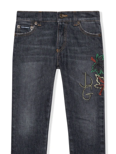 Shop Dolce & Gabbana Logo-embroidered Mid-rise Jeans In Grey