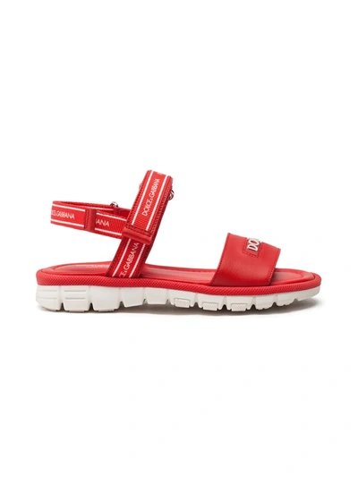 Shop Dolce & Gabbana Touch-strap Logo Sandals In Red