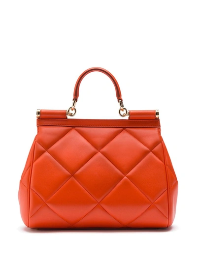 Shop Dolce & Gabbana Logo-plaque Quilted Tote Bag In Orange