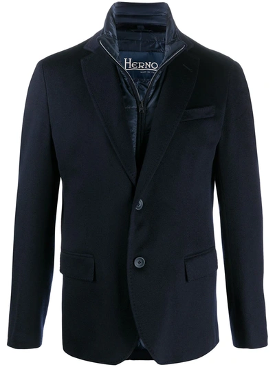 Shop Herno Padded-detail Single-breasted Blazer In Blue