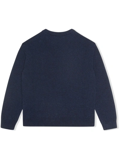 Shop Dolce & Gabbana Logo-embroidered Fine-knit Jumper In Blue