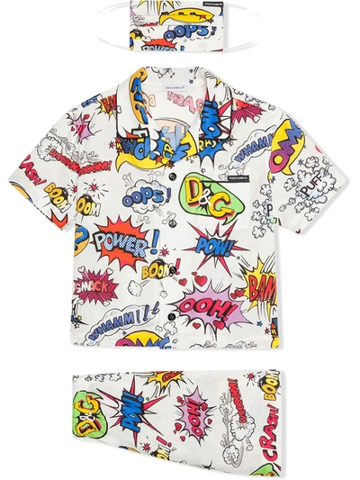 Dolce & Gabbana Wow-print Pyjama Set With Matching Face Mask In White