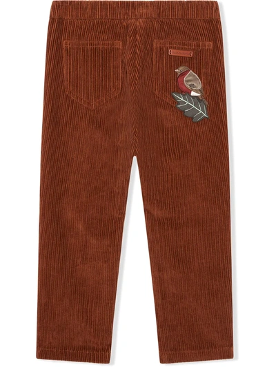 Shop Dolce & Gabbana Leaf-embroidered Corduroy Trousers In Brown