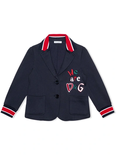 Shop Dolce & Gabbana Logo-embroidered Single-breasted Blazer In Blue