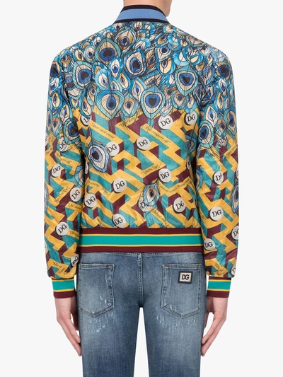 Shop Dolce & Gabbana Feather-print Bomber Jacket In Blue