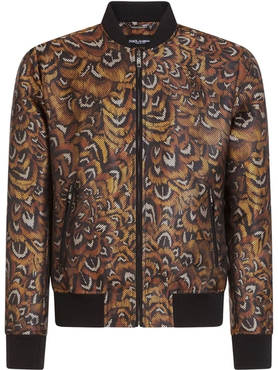 Shop Dolce & Gabbana Feather-print Bomber Jacket In Black