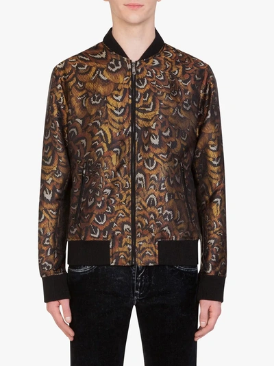 Shop Dolce & Gabbana Feather-print Bomber Jacket In Black