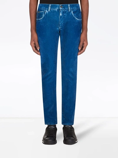 Shop Dolce & Gabbana Dyed Skinny Jeans In Blue
