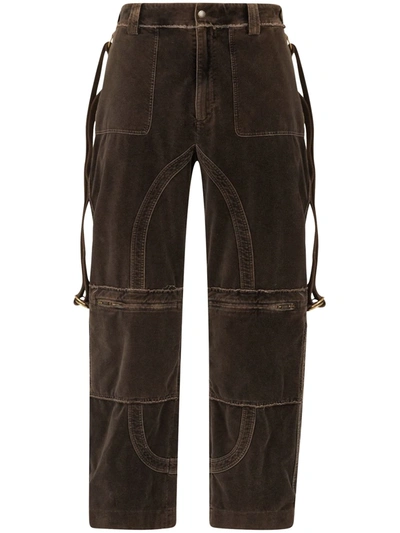 Shop Dolce & Gabbana Velvet Cargo Trousers In Brown