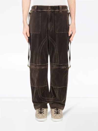 Shop Dolce & Gabbana Velvet Cargo Trousers In Brown