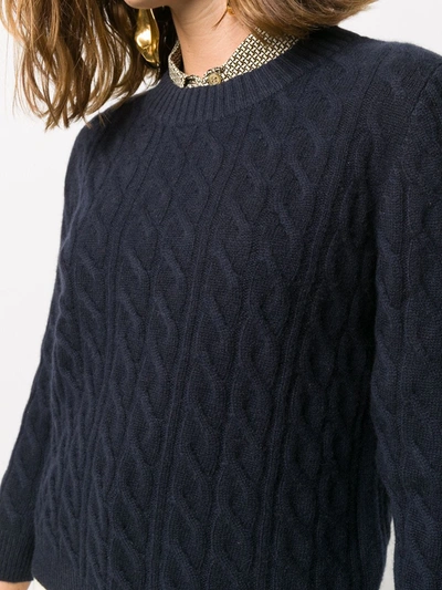 Shop N•peal Round Neck Cable Cashmere Sweater In Blue