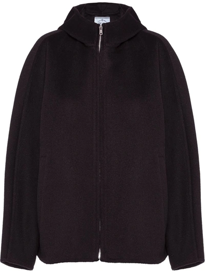 Shop Prada Hooded Zip-up Jacket In Black