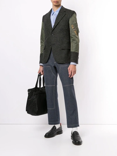 Shop Junya Watanabe Single-breasted Panelled Blazer In Green