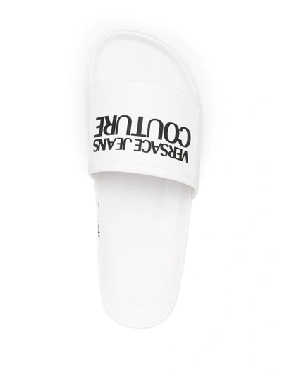 Shop Versace Jeans Couture Logo-print Pool Slides In White