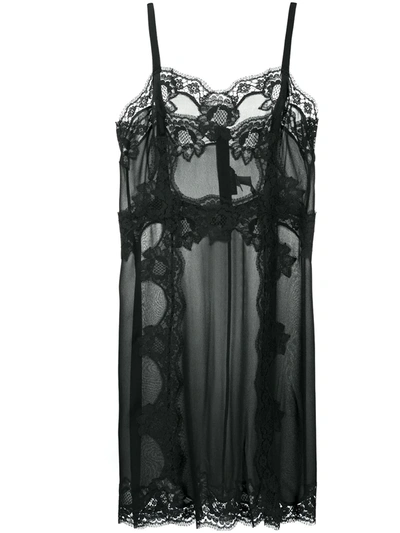 Shop Dolce & Gabbana Lace Detail Sheer Lingerie Dress In Black