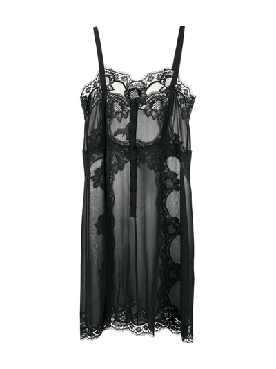 Shop Dolce & Gabbana Lace Detail Sheer Lingerie Dress In Black