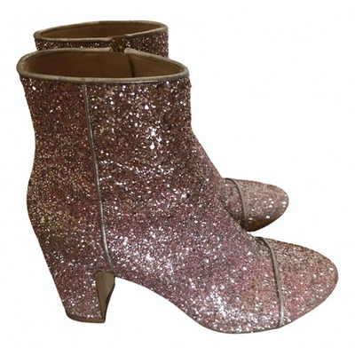 Pre-owned Polly Plume Glitter Boots In Pink