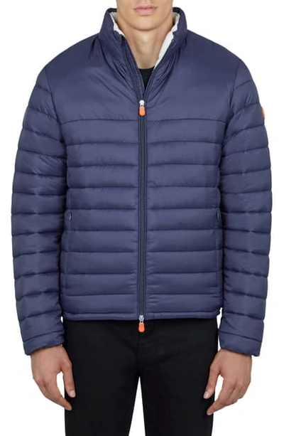 Shop Save The Duck Faux Shearling Lined Puffer Jacket In Navy Blue