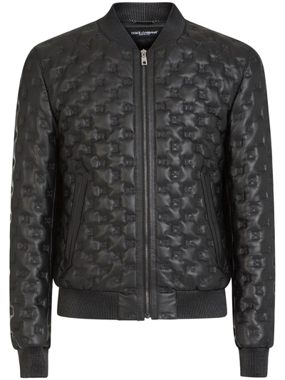 Shop Dolce & Gabbana Dg Embroidery Leather Jacket In Black