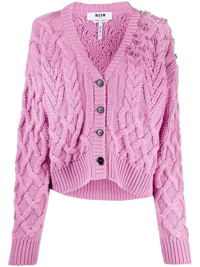 Shop Msgm Gem-embellished Cardigan In Pink