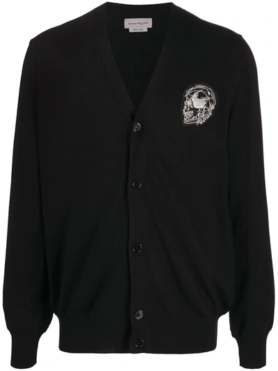 Shop Alexander Mcqueen Logo-patch V-neck Cardigan In Black