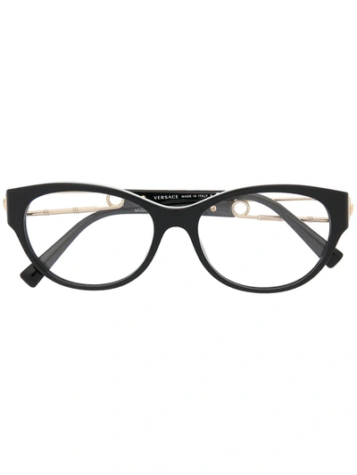 Shop Versace Safety Pin Round-frame Glasses In Black