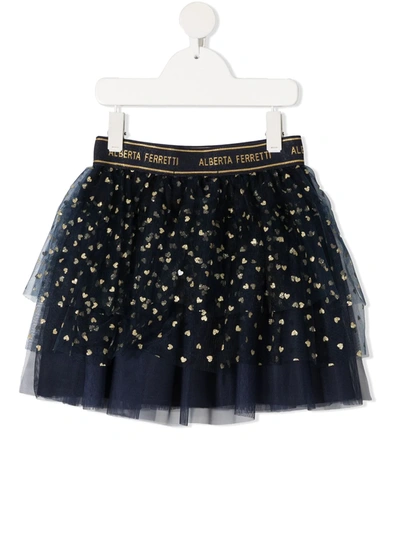 Shop Alberta Ferretti Heart-print Tulle Skirt In Blue